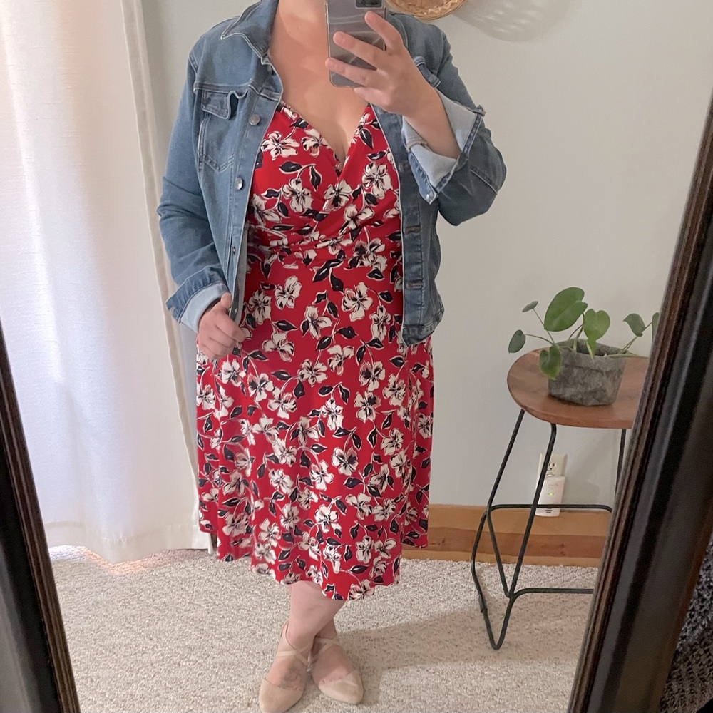 Leota Dia & Co Red Floral ♥️🌺 Wrinkle Free Stretch Dress NWT 1X